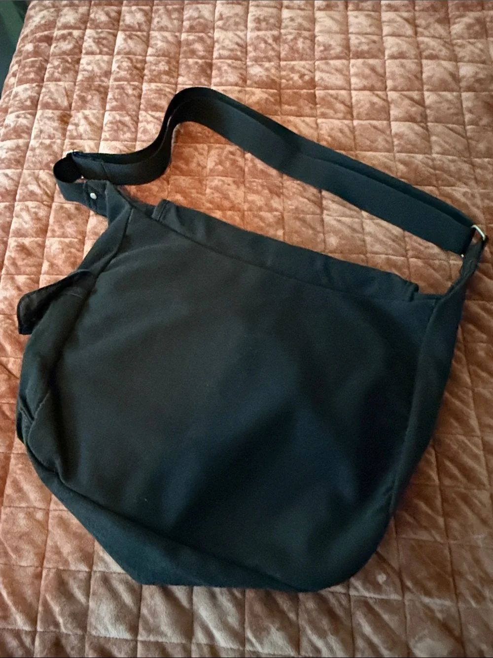 OC Sport Black Canvas Messenger Crossbody Bag with Patch Details
